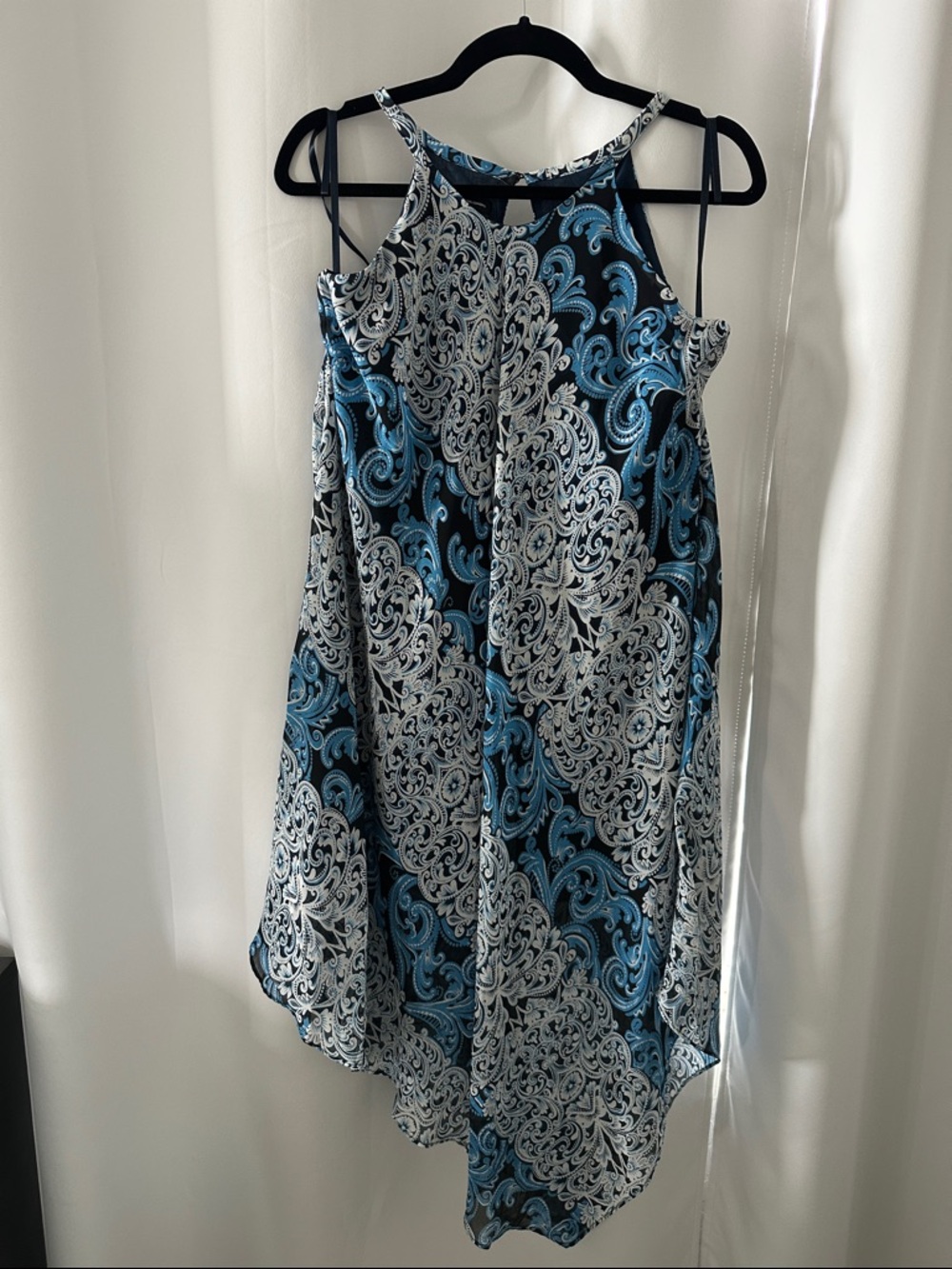INC International Concepts Navy and Black Textured Scarf Hem Dress